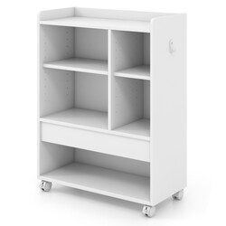 Hvid mobil opbevaringsvogn med skuffe justerbare hylder MDF 63x30x84 cm