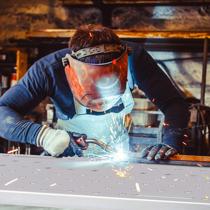 Mobil metal svejsebord 128x46x88 cm 360 kg bæreevne 4 låsbare hjul