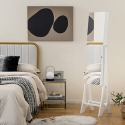 Smykkeskab MDF sort med LED-belysning og justerbart helkropsspejl