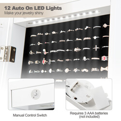 Smykkeskab MDF sort med LED-belysning og justerbart helkropsspejl