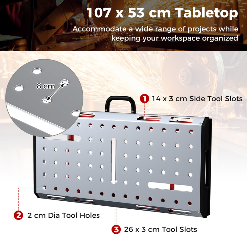 Svejsbord 450 kg bærekapacitet 107x62 cm galvaniseret justerbar højde sammenklappelig