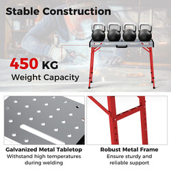 Svejsbord 450 kg bærekapacitet 107x62 cm galvaniseret justerbar højde sammenklappelig