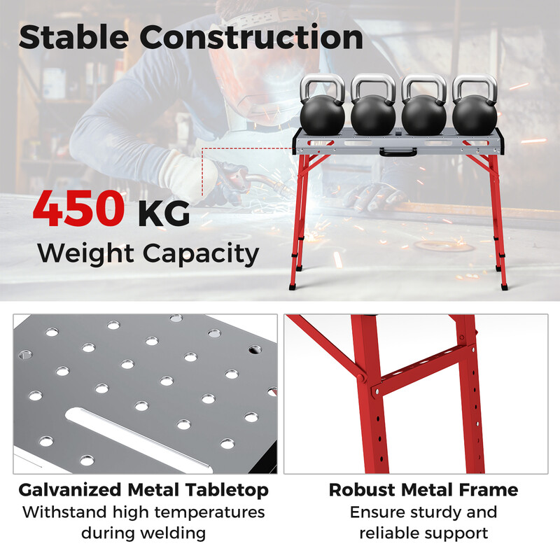 Svejsbord 450 kg bærekapacitet 107x62 cm galvaniseret justerbar højde sammenklappelig