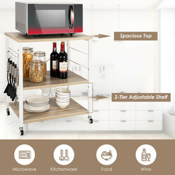 Servieringsvogn 3 niveauer justerbar hylde rustfri stål naturlig