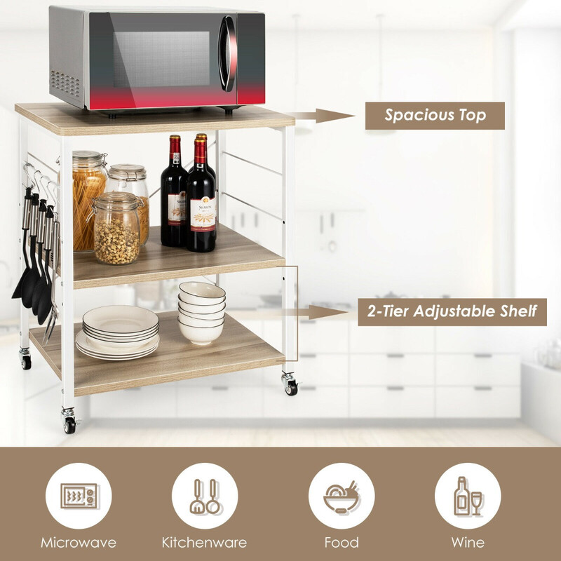 Servieringsvogn 3 niveauer justerbar hylde rustfri stål naturlig