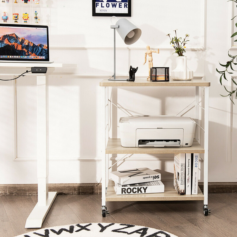 Servieringsvogn 3 niveauer justerbar hylde rustfri stål naturlig