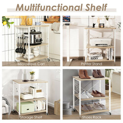 Servieringsvogn 3 niveauer justerbar hylde rustfri stål naturlig