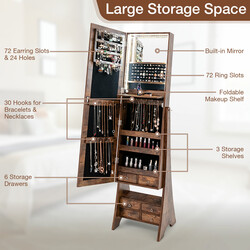 Smykkeskab MDF glas 41x36x159 cm med LED-belysning justerbar vinkel