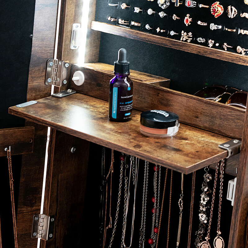 Smykkeskab MDF glas 41x36x159 cm med LED-belysning justerbar vinkel