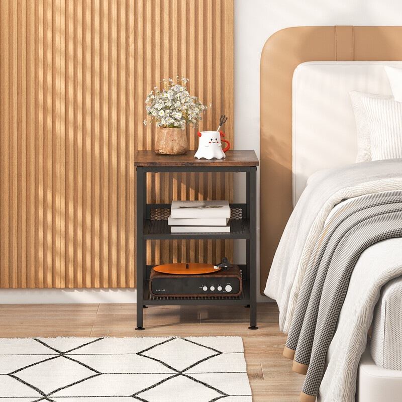 Trebent natbord i metal og træ rustik brun 40x40x54 cm to nethylder