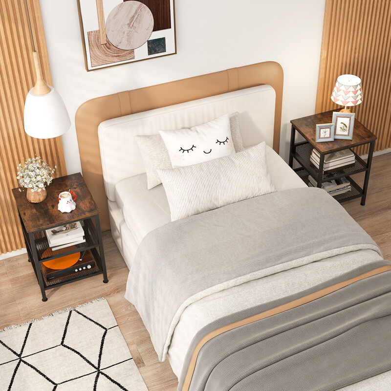 Trebent natbord i metal og træ rustik brun 40x40x54 cm to nethylder