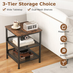 Trebent natbord i metal og træ rustik brun 40x40x54 cm to nethylder