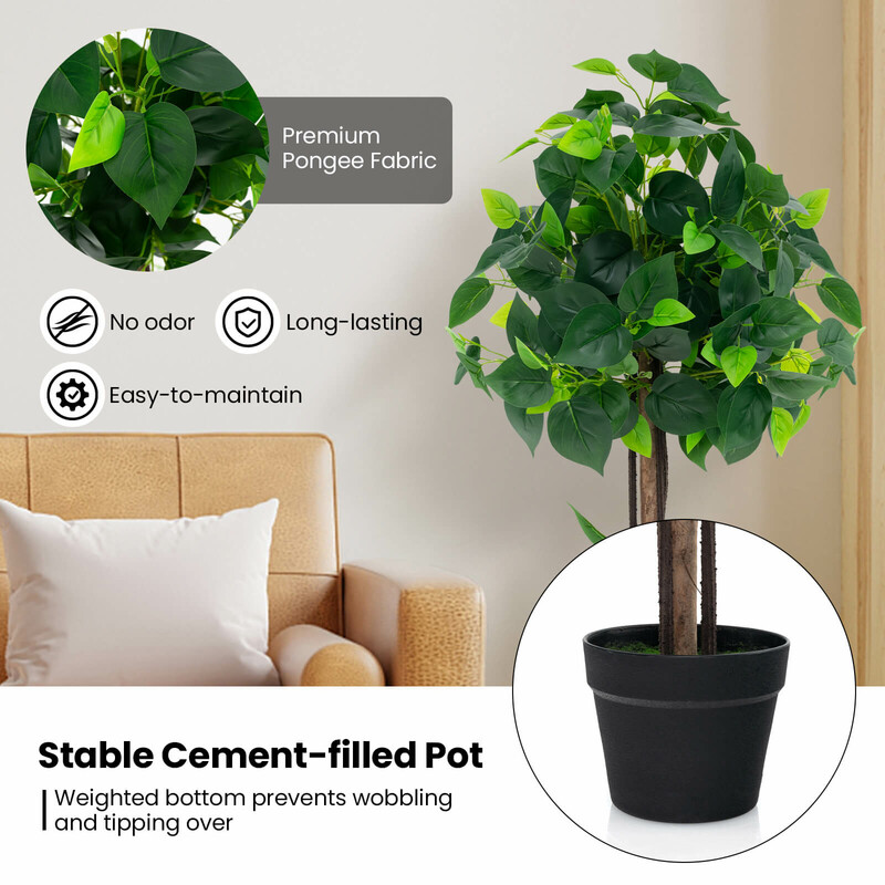 Kunstig hortensietræ med eukalyptustræstamme 114 cm høj potte 16 cm indendørs