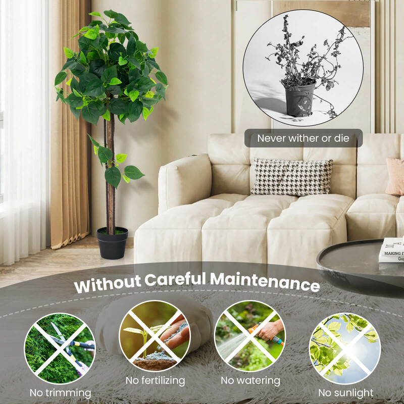 Kunstig hortensietræ med eukalyptustræstamme 114 cm høj potte 16 cm indendørs