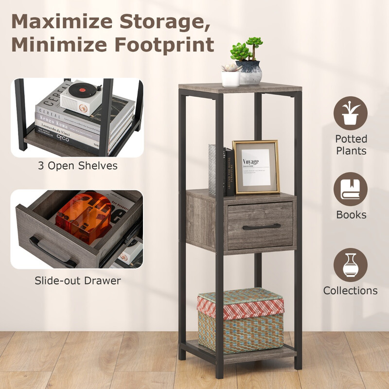 Plantehylde grå metal 3-niveau 30x30x92 cm med kasse