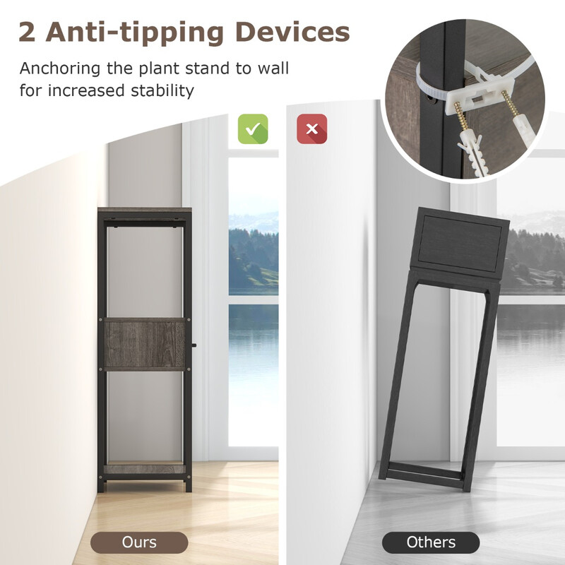 Plantehylde grå metal 3-niveau 30x30x92 cm med kasse