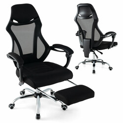 Ergonomisk kontorstol med justerbart ryg og fodstøtte sort netstof