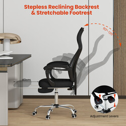 Ergonomisk kontorstol med justerbart ryg og fodstøtte sort netstof