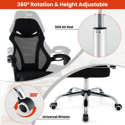 Ergonomisk kontorstol med justerbart ryg og fodstøtte sort netstof