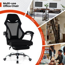 Ergonomisk kontorstol med justerbart ryg og fodstøtte sort netstof