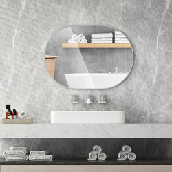 Oval vægspil 70x50 cm sort aluminiumramme med sikkerhedsglas badeværelse