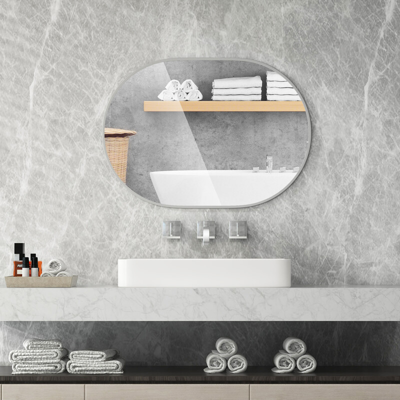 Oval vægspil 70x50 cm sort aluminiumramme med sikkerhedsglas badeværelse