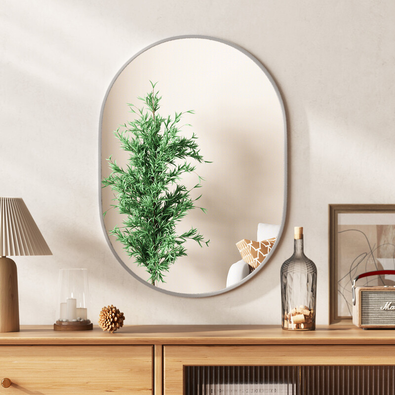 Oval vægspil 70x50 cm sort aluminiumramme med sikkerhedsglas badeværelse