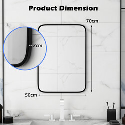 Badeværelsesspejl sort aluminiumram 70x50 cm rektangulær med sikkerhedsfilm