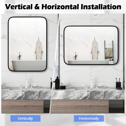 Badeværelsesspejl sort aluminiumram 70x50 cm rektangulær med sikkerhedsfilm