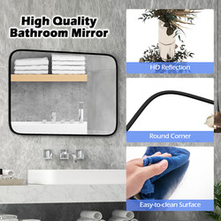 Badeværelsesspejl sort aluminiumram 70x50 cm rektangulær med sikkerhedsfilm