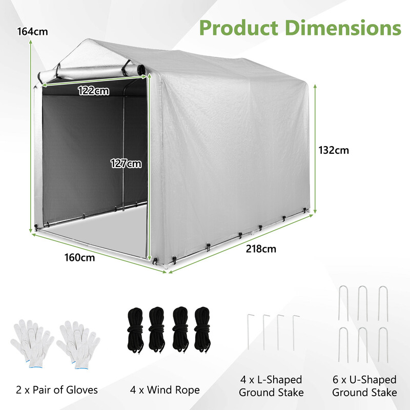 Udendørs skur mørkgrå 160x218x164 cm galvaniseret stål PE-beskyttelse