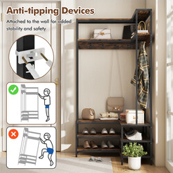 L-formet hjørnestativ i trækomposit og metal 90x90x178 cm med hylder og bænk