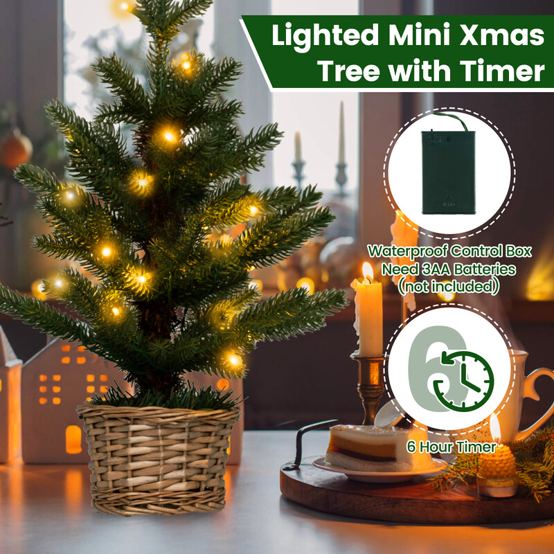 Mini juletræ i PE 53 cm 20 LED-lys med timer