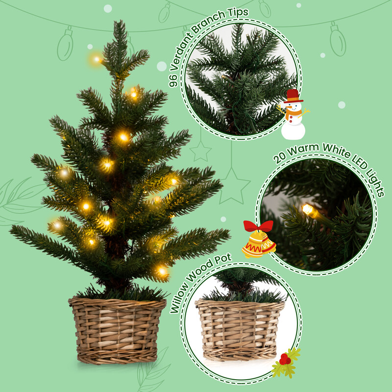 Mini juletræ i PE 53 cm 20 LED-lys med timer