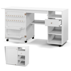 Sammenklappeligt 2-i-1 sy- og skrivebord med opbevaring hvid MDF 146x50x78 cm