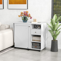 Sammenklappeligt 2-i-1 sy- og skrivebord med opbevaring hvid MDF 146x50x78 cm