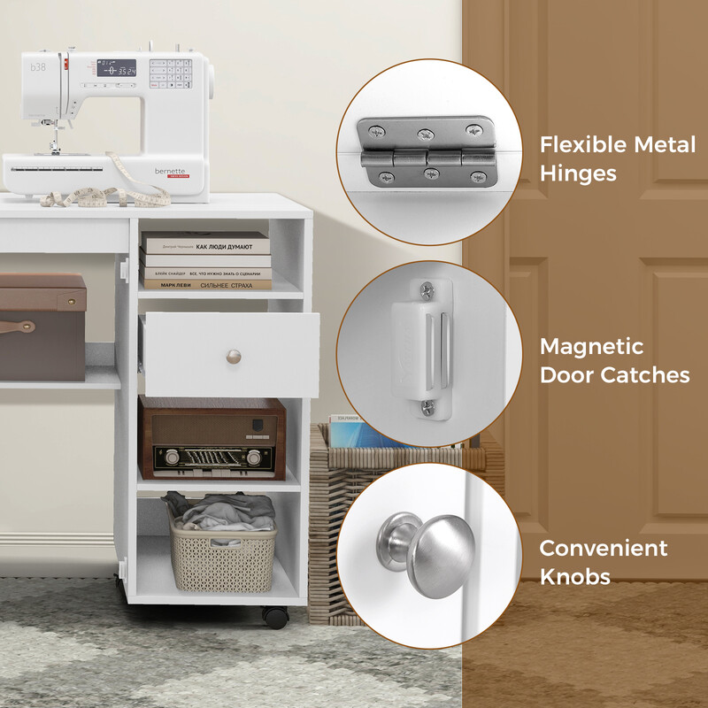 Sammenklappeligt 2-i-1 sy- og skrivebord med opbevaring hvid MDF 146x50x78 cm