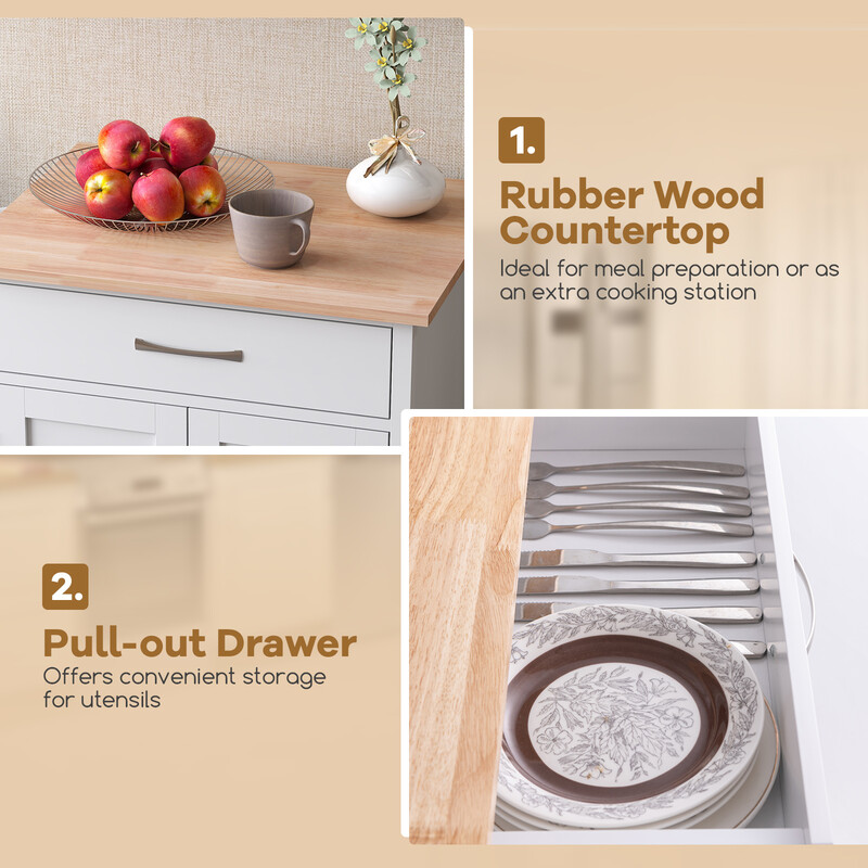 Køkkenvogn hvid gummitræ MDF 73x48x90 cm med skuffe og hylde