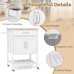 Køkkenvogn hvid gummitræ MDF 73x48x90 cm med skuffe og hylde