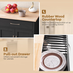 Køkkenvogn hvid gummitræ MDF 73x48x90 cm med arbejdsbord og skab