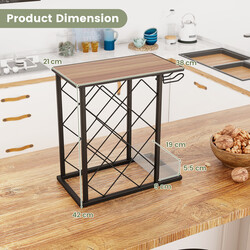 Vinflaskestativ 8 flasker og 3 glas MDF metal retro brun 39x21x42 cm