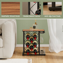 Vinflaskestativ 8 flasker og 3 glas MDF metal retro brun 39x21x42 cm