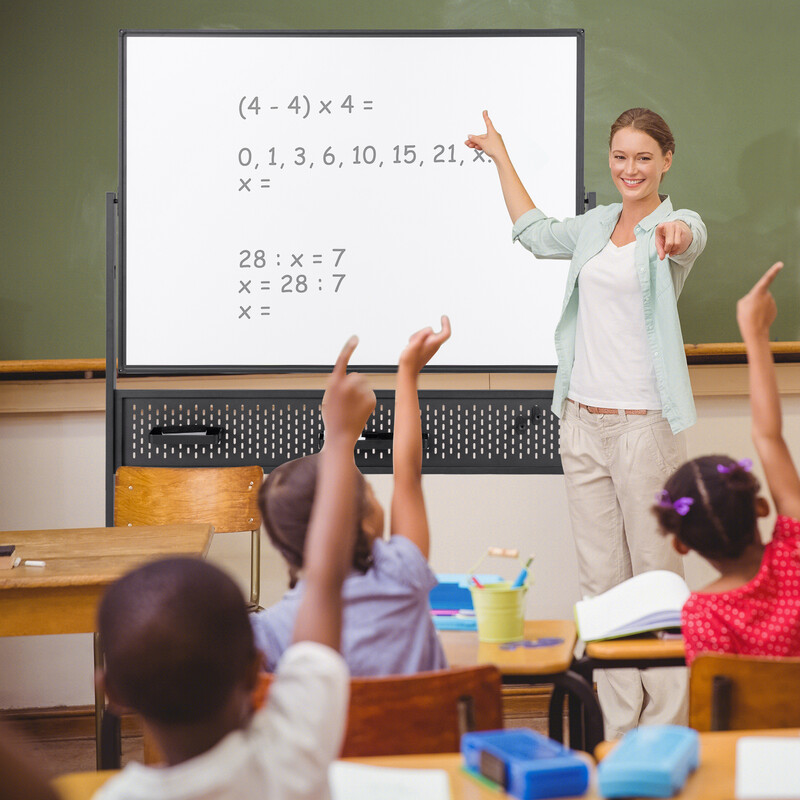 Mobil whiteboard dobbelt side 120x90 cm sort metal justerbar højde