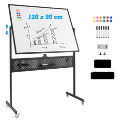 Mobil whiteboard dobbelt side 120x90 cm sort metal justerbar højde