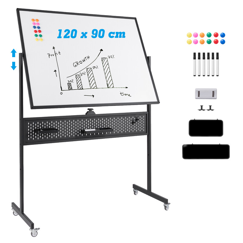 Mobil whiteboard dobbelt side 120x90 cm sort metal justerbar højde