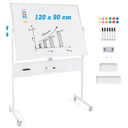 Mobil metal whiteboard 120x90 cm dobbelt side justerbar højde magnetisk