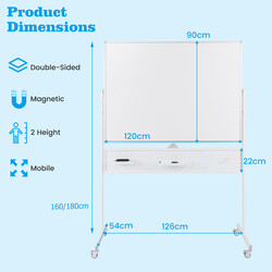 Mobil metal whiteboard 120x90 cm dobbelt side justerbar højde magnetisk