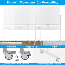 Mobil metal whiteboard 120x90 cm dobbelt side justerbar højde magnetisk