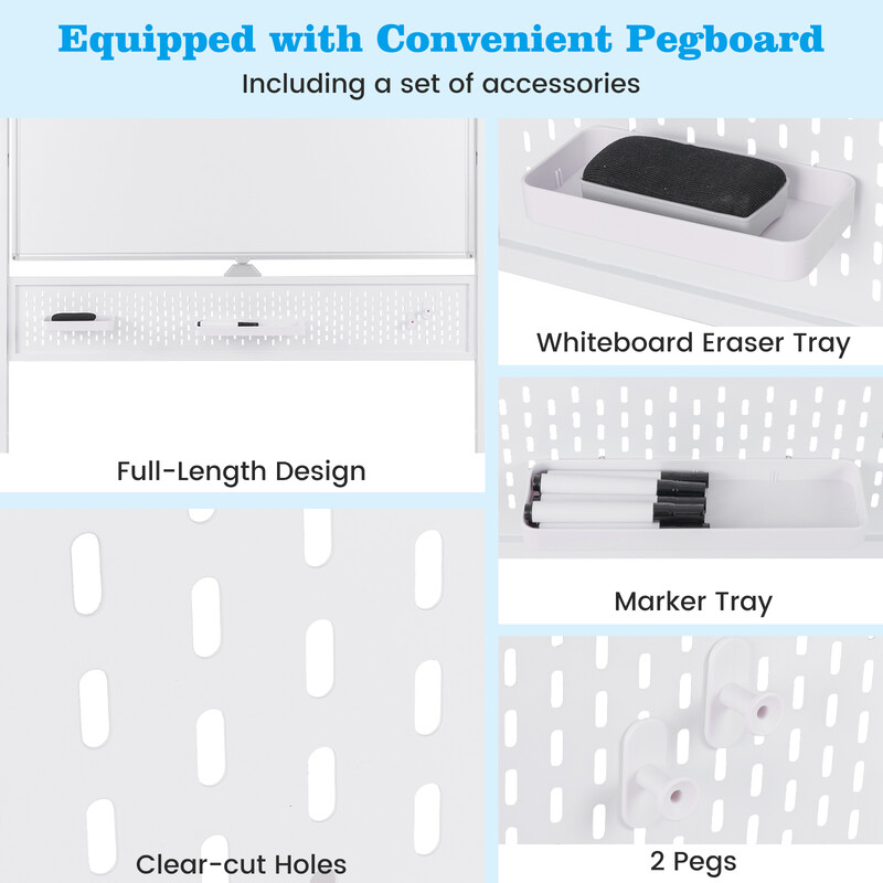 Mobil metal whiteboard 120x90 cm dobbelt side justerbar højde magnetisk