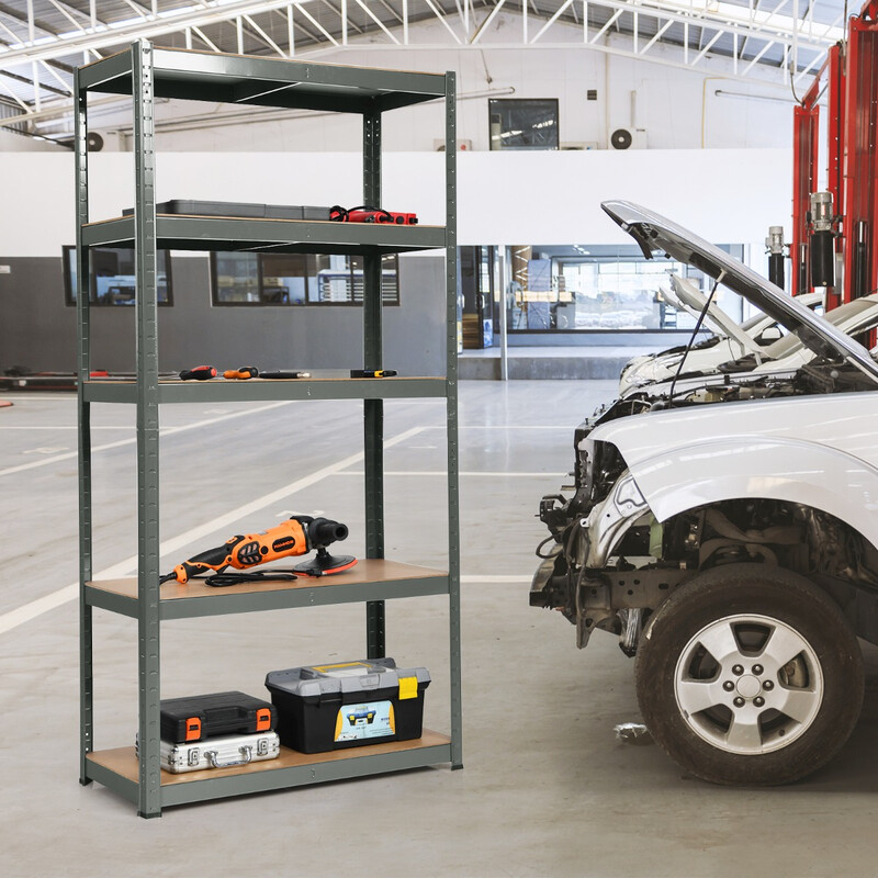 Femtrins hylde justerbare hyldeplan i galvaniseret stål og MDF 90x40x180 cm grå